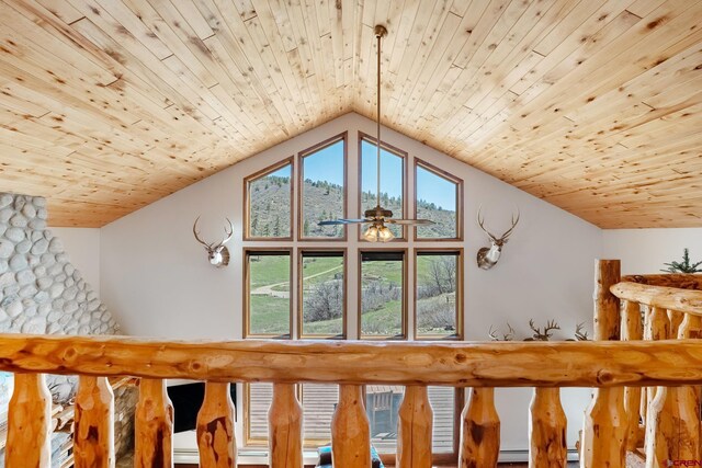 room details with wood ceiling and ceiling fan