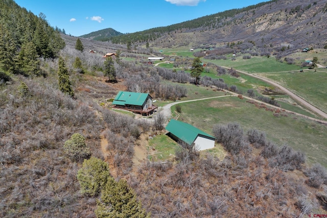 drone / aerial view with a rural view and a mountain view