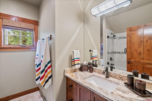 bathroom with vanity and shower / bath combo