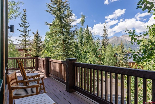 deck with a mountain view