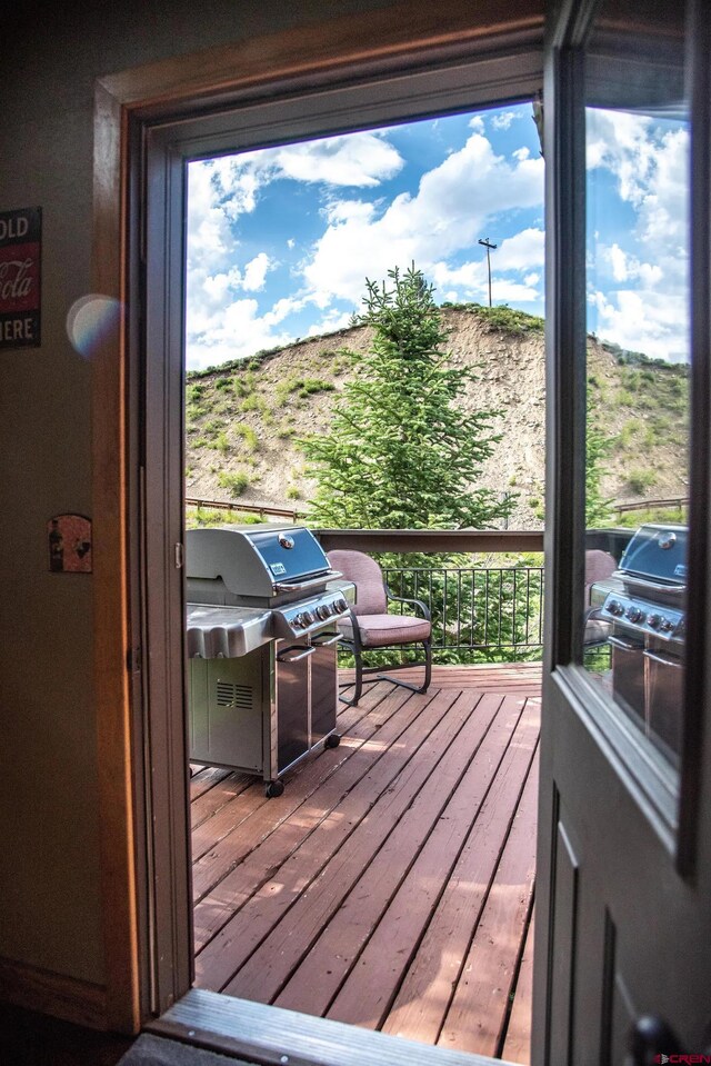 deck featuring grilling area