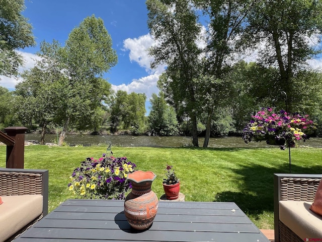 view of yard featuring a water view