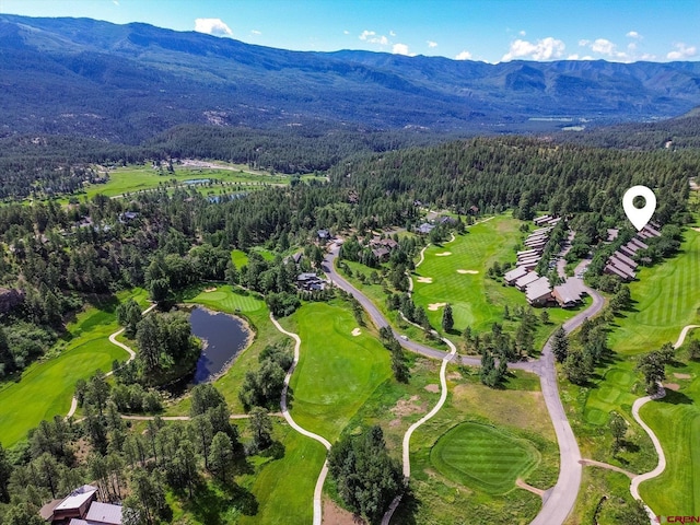 bird's eye view featuring a water and mountain view