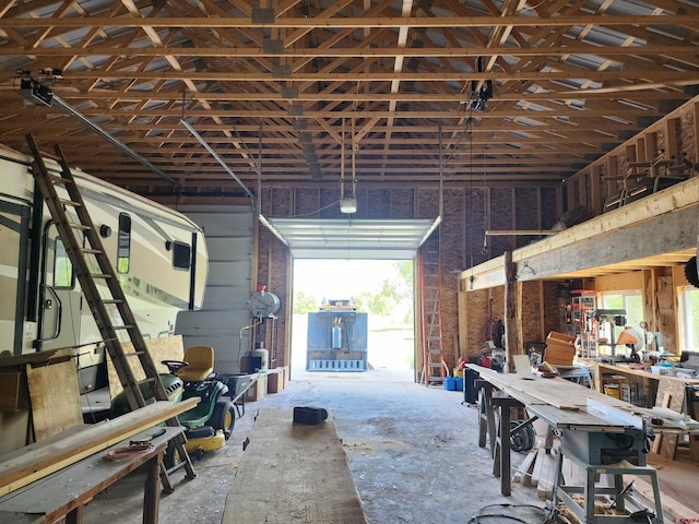 garage featuring a workshop area