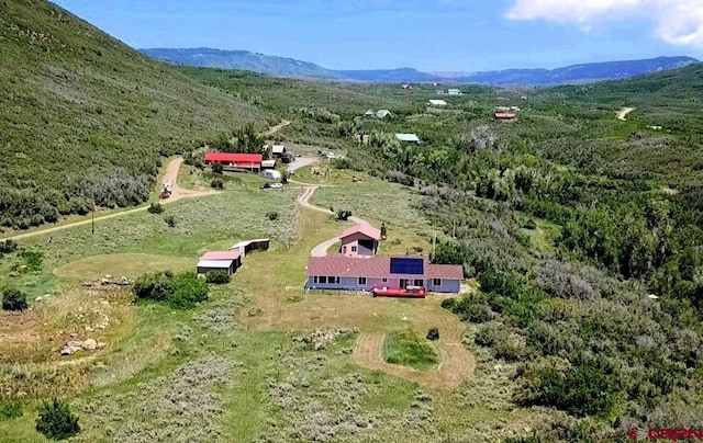 birds eye view of property featuring a mountain view