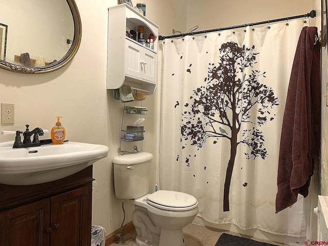 bathroom with tile patterned flooring, toilet, and vanity