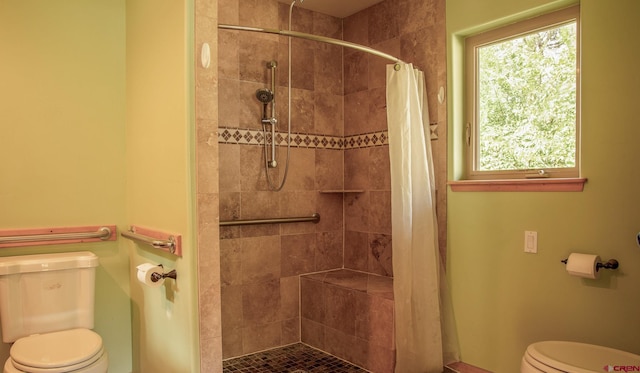 full bath featuring toilet and a shower stall