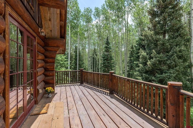 wooden deck with french doors