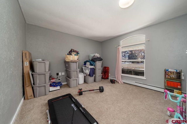 interior space featuring light colored carpet