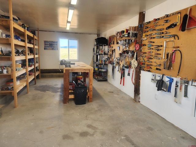 interior space featuring a workshop area