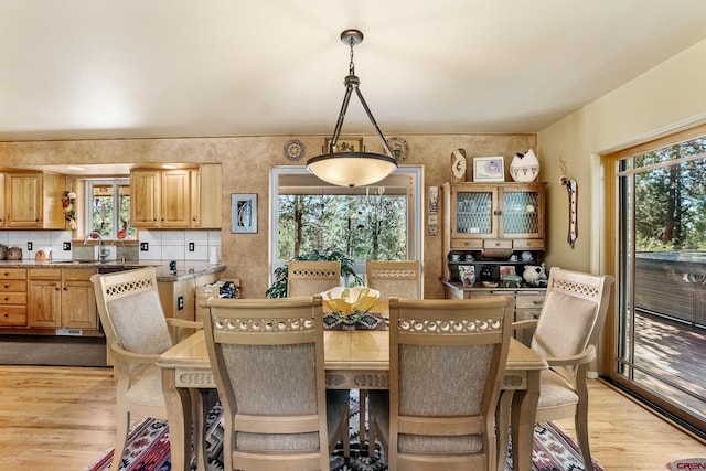 dining space with light hardwood / wood-style flooring and plenty of natural light