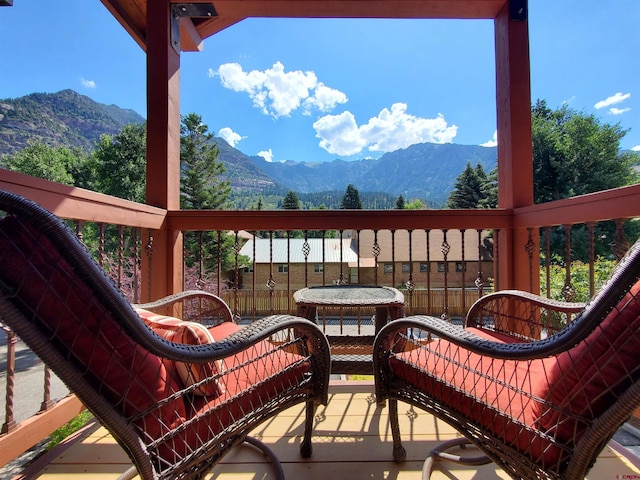 deck with a mountain view