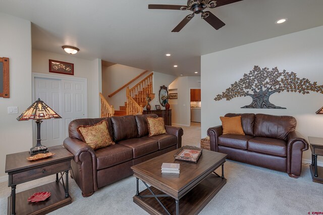 88 4th Ave Unit 3, Ouray, CO 81427 - living area featuring recessed lighting, stairway, a ceiling fan, and light colored carpet