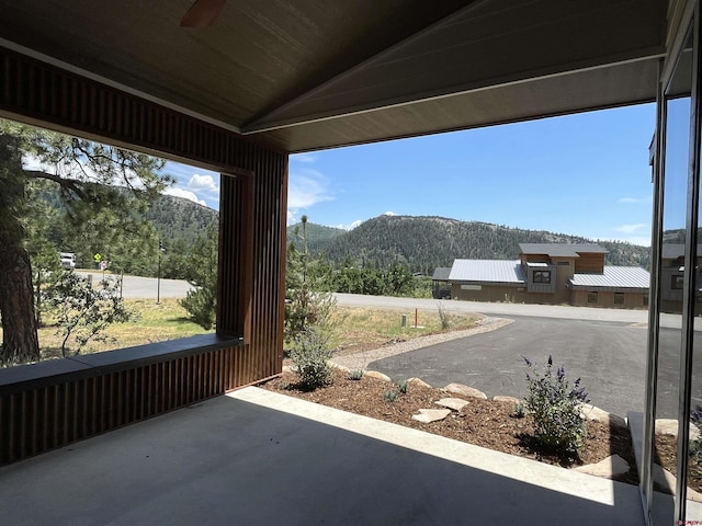 view of patio with a mountain view