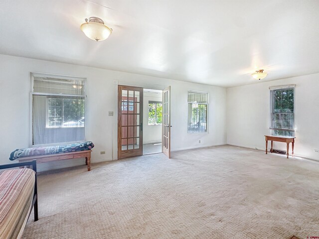 living room with french doors and wood-type flooring