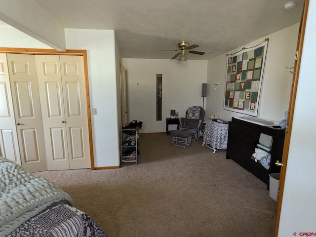 bedroom featuring carpet floors and ceiling fan