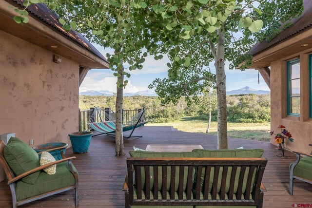 deck with a mountain view