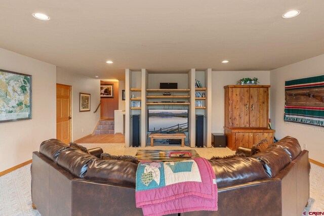 770 S Avalon Dr, Norwood, CO 81423 - carpeted living room with recessed lighting, baseboards, and stairs