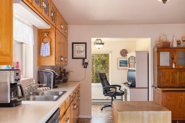 tiled office space with sink