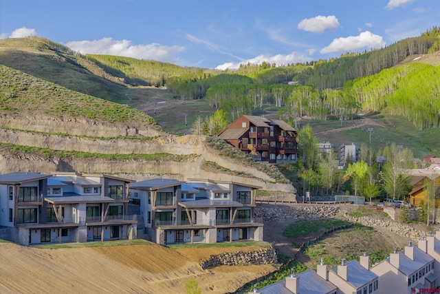 drone / aerial view with a mountain view