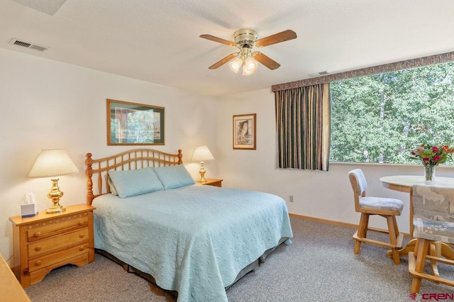 bedroom with carpet floors and ceiling fan