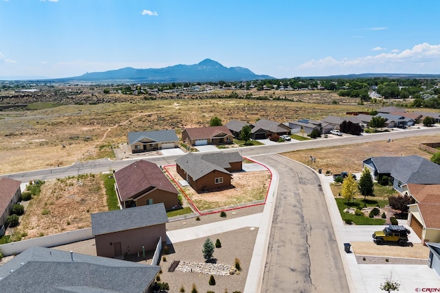 birds eye view of property featuring a mountain view