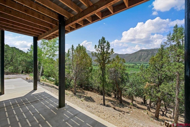 view of patio with a mountain view