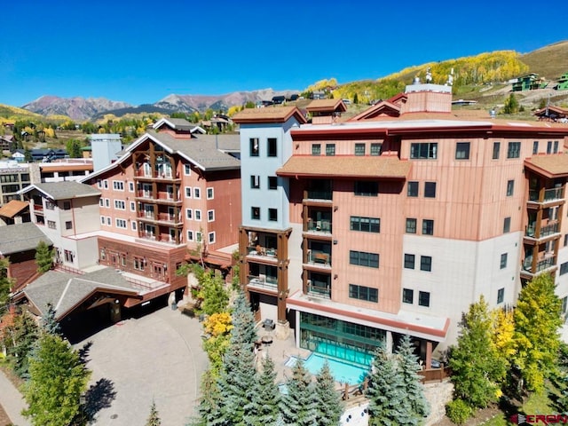 exterior space featuring a mountain view