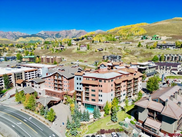 drone / aerial view with a mountain view