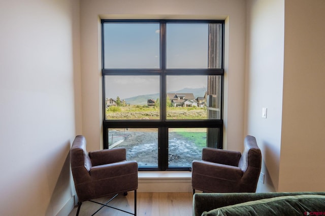 sitting room with hardwood / wood-style floors