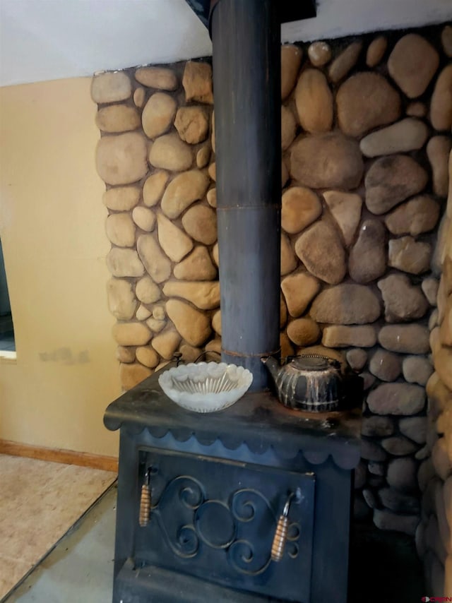 room details with a wood stove