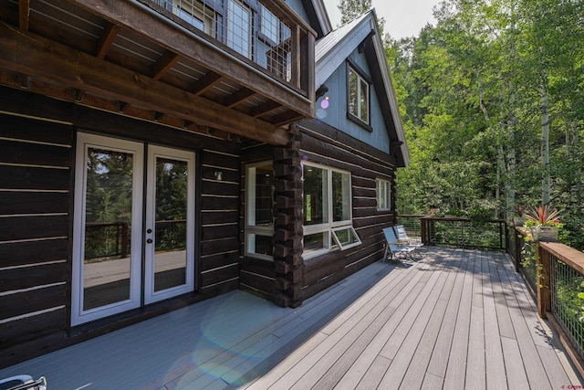 wooden deck with french doors