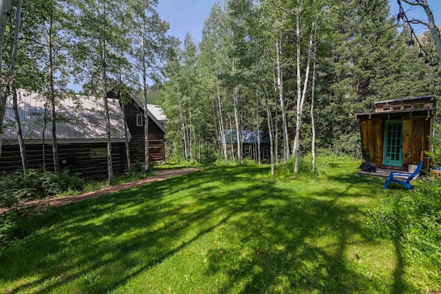 view of yard with a storage shed