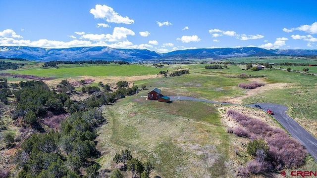 aerial view featuring a mountain view and a rural view