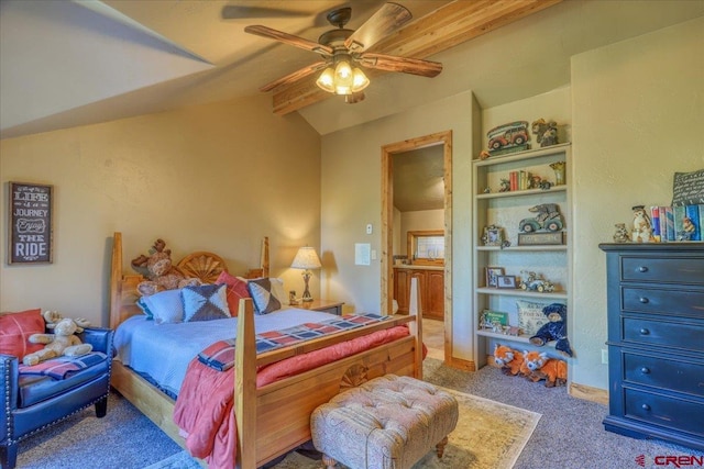 387 Bristlecone Dr, Pagosa Springs, CO 81147 - carpeted bedroom with lofted ceiling and a ceiling fan