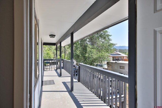 balcony featuring a mountain view