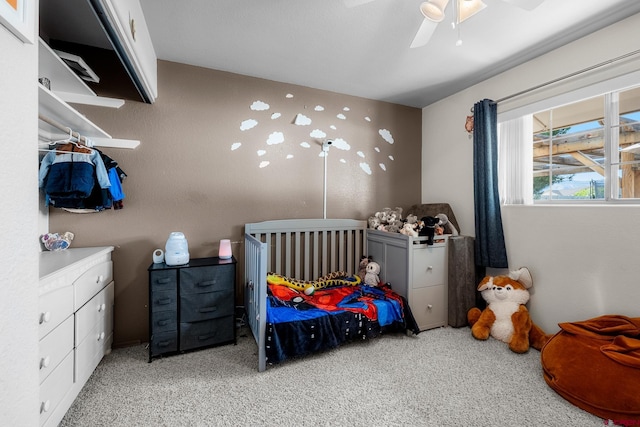 bedroom with carpet and ceiling fan