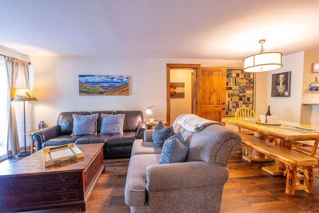 living room with dark hardwood / wood-style flooring and plenty of natural light