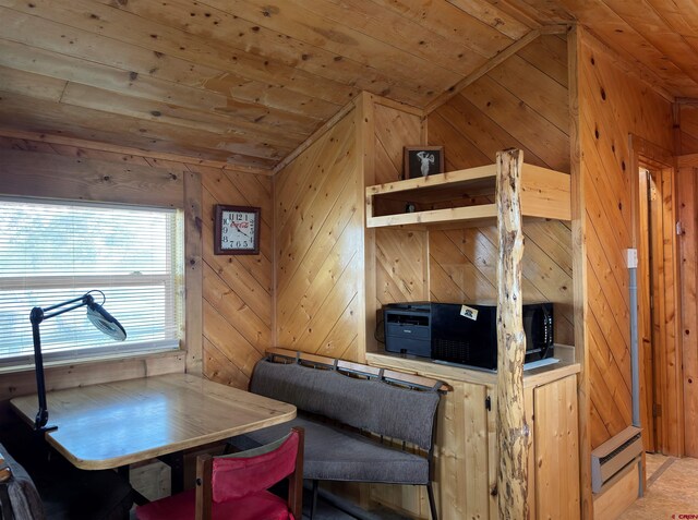 bedroom with wood ceiling and vaulted ceiling