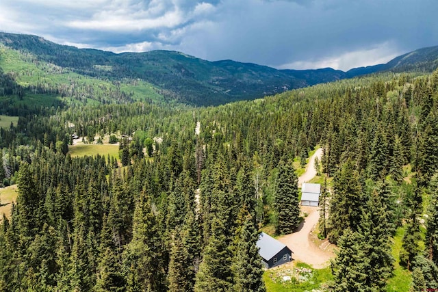 aerial view with a forest view and a mountain view