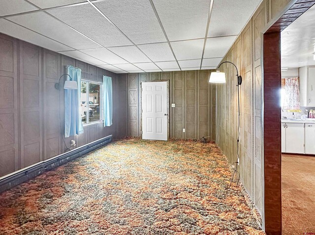 interior space with wood walls and carpet