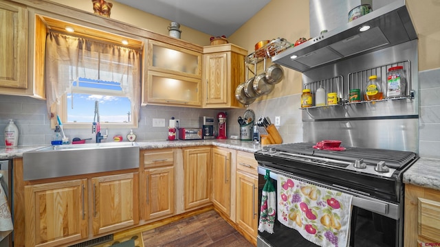 37105 Ii Rd, Redvale, CO 81431 - kitchen featuring decorative backsplash, appliances with stainless steel finishes, dark wood finished floors, and a sink