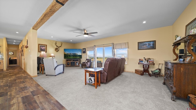 37105 Ii Rd, Redvale, CO 81431 - living room featuring recessed lighting, carpet flooring, ceiling fan, and baseboards