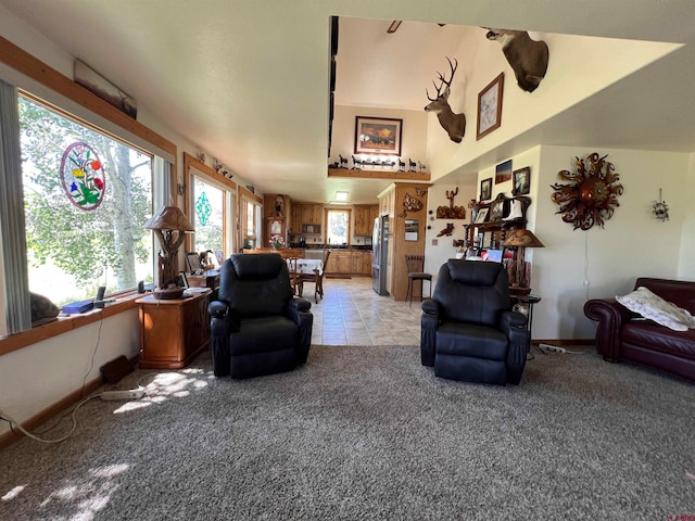 living room featuring light tile patterned floors