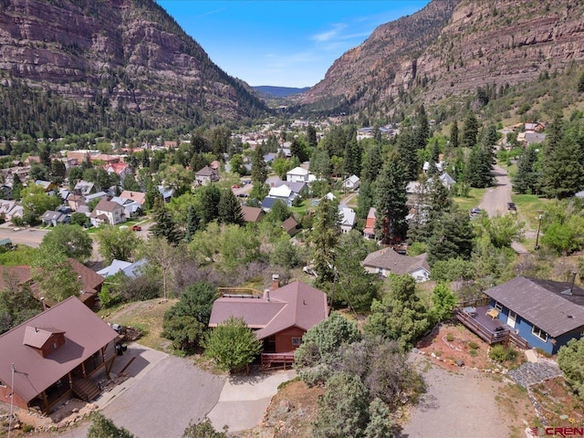 aerial view featuring a residential view and a mountain view