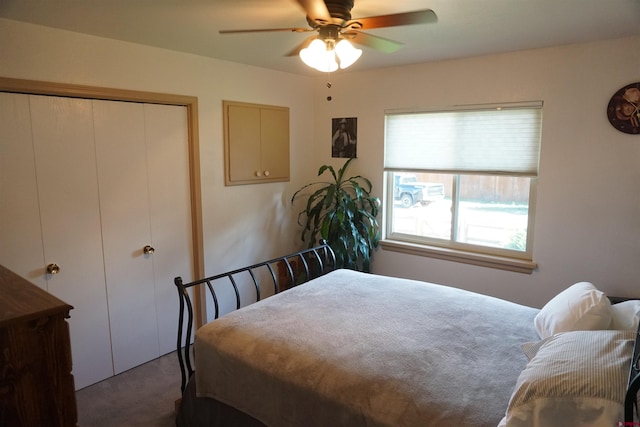 bedroom featuring carpet flooring and ceiling fan