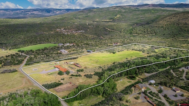 birds eye view of property featuring a mountain view