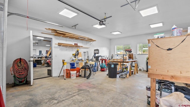 garage featuring a workshop area