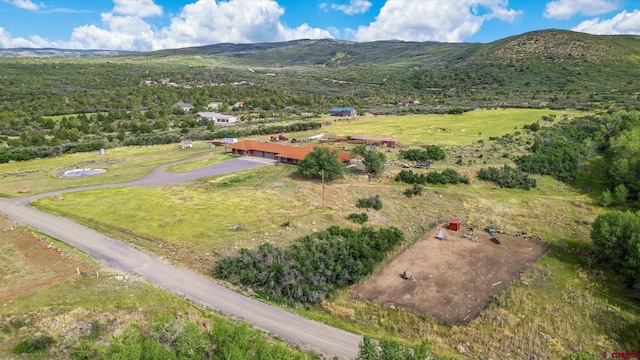 birds eye view of property with a mountain view