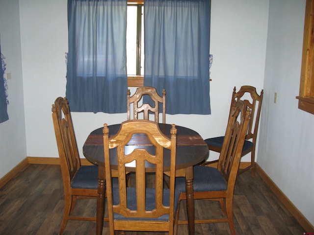 dining room with dark wood-style floors and baseboards